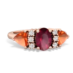 Ruby Antique Style Three Stone 14K Rose Gold ring R2186