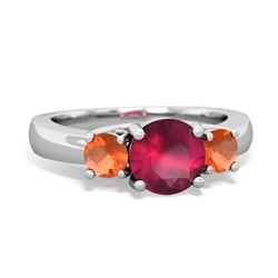 Ruby Three Stone Round Trellis 14K White Gold ring R4018