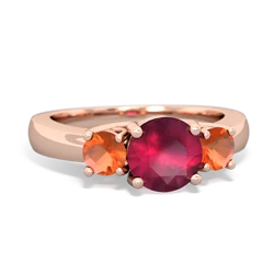 Ruby Three Stone Round Trellis 14K Rose Gold ring R4018