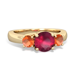 Ruby Three Stone Round Trellis 14K Yellow Gold ring R4018