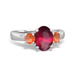 Ruby Three Stone Oval Trellis 14K White Gold ring R4024