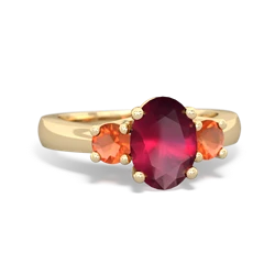 Ruby Three Stone Oval Trellis 14K Yellow Gold ring R4024