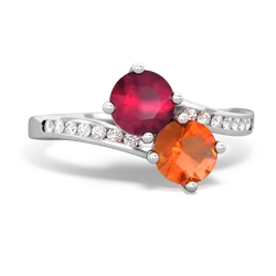 Ruby Channel Set Two Stone 14K White Gold ring R5303