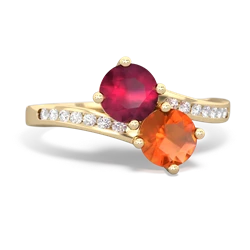 Ruby Channel Set Two Stone 14K Yellow Gold ring R5303