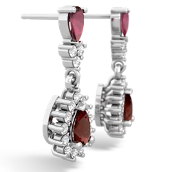 Ruby Halo Pear Dangle 14K White Gold earrings E1882