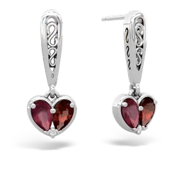 Ruby Filligree Heart 14K White Gold earrings E5070