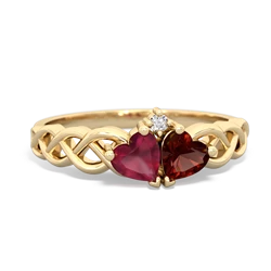 Ruby Heart To Heart Braid 14K Yellow Gold ring R5870