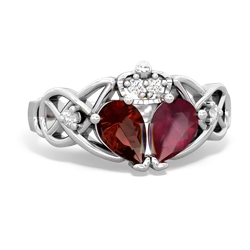 Ruby 'One Heart' Celtic Knot Claddagh 14K White Gold ring R5322