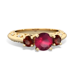 Ruby Art Deco Eternal Embrace Engagement 14K Yellow Gold ring C2003