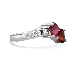 Ruby Snuggling Hearts 14K White Gold ring R2178