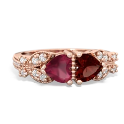 Ruby Diamond Butterflies 14K Rose Gold ring R5601