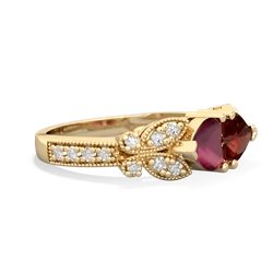 Ruby Diamond Butterflies 14K Yellow Gold ring R5601