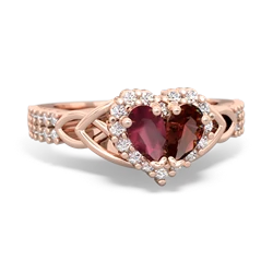 Ruby Celtic Knot Two Hearts As One 14K Rose Gold ring R2644HRT