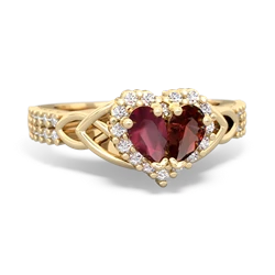 Ruby Celtic Knot Two Hearts As One 14K Yellow Gold ring R2644HRT