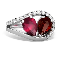 Ruby Nestled Heart Keepsake 14K White Gold ring R5650