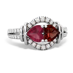 Ruby Art-Deco Keepsake 14K White Gold ring R5630