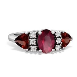 Ruby Antique Style Three Stone 14K White Gold ring R2186