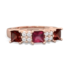 Ruby Three Stone Diamond Cluster 14K Rose Gold ring R2592