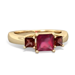 Ruby Three Stone Trellis 14K Yellow Gold ring R4015