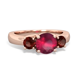 Ruby Three Stone Round Trellis 14K Rose Gold ring R4018