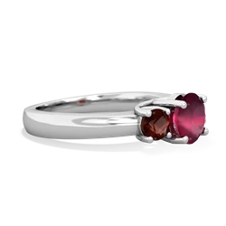 Ruby Three Stone Round Trellis 14K White Gold ring R4018