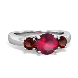 Ruby Three Stone Round Trellis 14K White Gold ring R4018