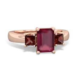 Ruby Three Stone Emerald-Cut Trellis 14K Rose Gold ring R4021