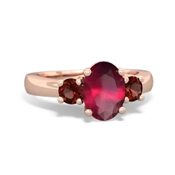 Ruby Three Stone Oval Trellis 14K Rose Gold ring R4024