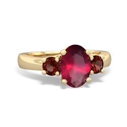 Ruby Three Stone Oval Trellis 14K Yellow Gold ring R4024