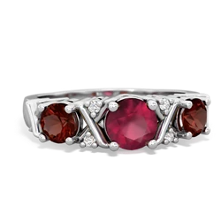 Ruby Hugs And Kisses 14K White Gold ring R5016