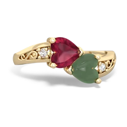 Ruby Snuggling Hearts 14K Yellow Gold ring R2178