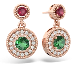 Ruby Halo Dangle 14K Rose Gold earrings E5319