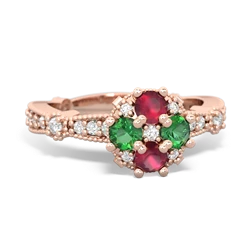 Ruby Sparkling Tiara Cluster 14K Rose Gold ring R26293RD