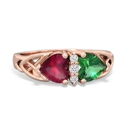 Ruby Celtic Knot Double Heart 14K Rose Gold ring R5040