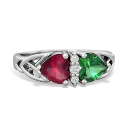 Ruby Celtic Knot Double Heart 14K White Gold ring R5040