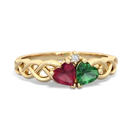 Ruby Heart To Heart Braid 14K Yellow Gold ring R5870