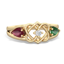 Ruby Hearts Intertwined 14K Yellow Gold ring R5880