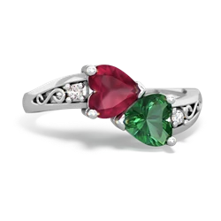 Ruby Snuggling Hearts 14K White Gold ring R2178