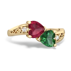 Ruby Snuggling Hearts 14K Yellow Gold ring R2178