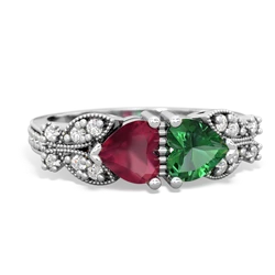 Ruby Diamond Butterflies 14K White Gold ring R5601