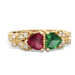 Ruby Diamond Butterflies 14K Yellow Gold ring R5601