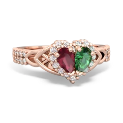 Ruby Celtic Knot Two Hearts As One 14K Rose Gold ring R2644HRT