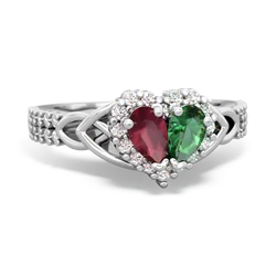 Ruby Celtic Knot Two Hearts As One 14K White Gold ring R2644HRT