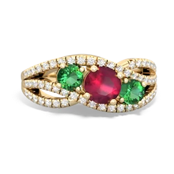 Ruby Three Stone Aurora 14K Yellow Gold ring R3080