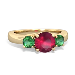 Ruby Three Stone Round Trellis 14K Yellow Gold ring R4018