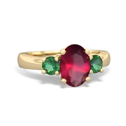 Ruby Three Stone Oval Trellis 14K Yellow Gold ring R4024