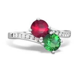 Ruby Channel Set Two Stone 14K White Gold ring R5303