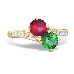 Ruby Channel Set Two Stone 14K Yellow Gold ring R5303