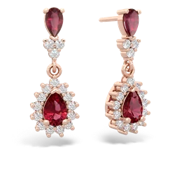 Ruby Halo Pear Dangle 14K Rose Gold earrings E1882