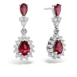 Ruby Halo Pear Dangle 14K White Gold earrings E1882